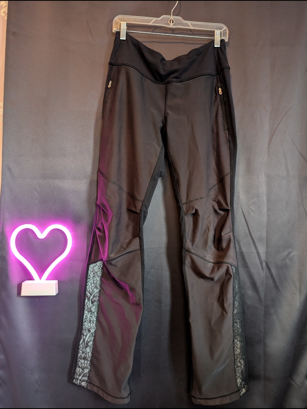 lululemon athletica Black Boot-Cut Flare Pants with Lace Side Panels Wide Legged
